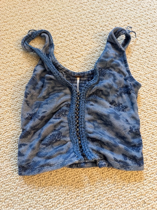 Free People Tops - Free People Indigo Blue Floral Crochet-Front Tank